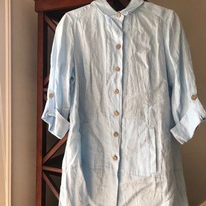 Soft Surroundings Blue Linen Button Down Shirt